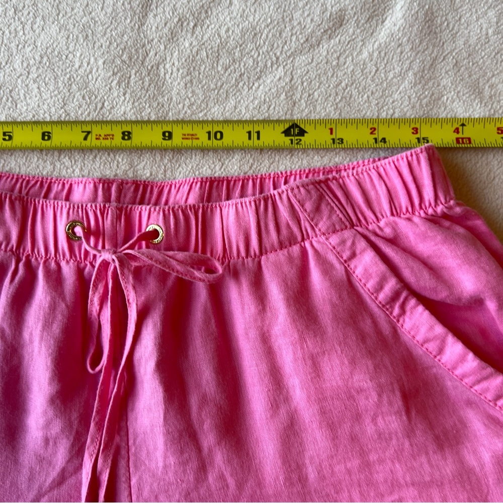 Lilly Pulitzer Linen Wide Leg Pants Crop Size M Pink Drawstring Coastal Pull On - Picture 13 of 16
